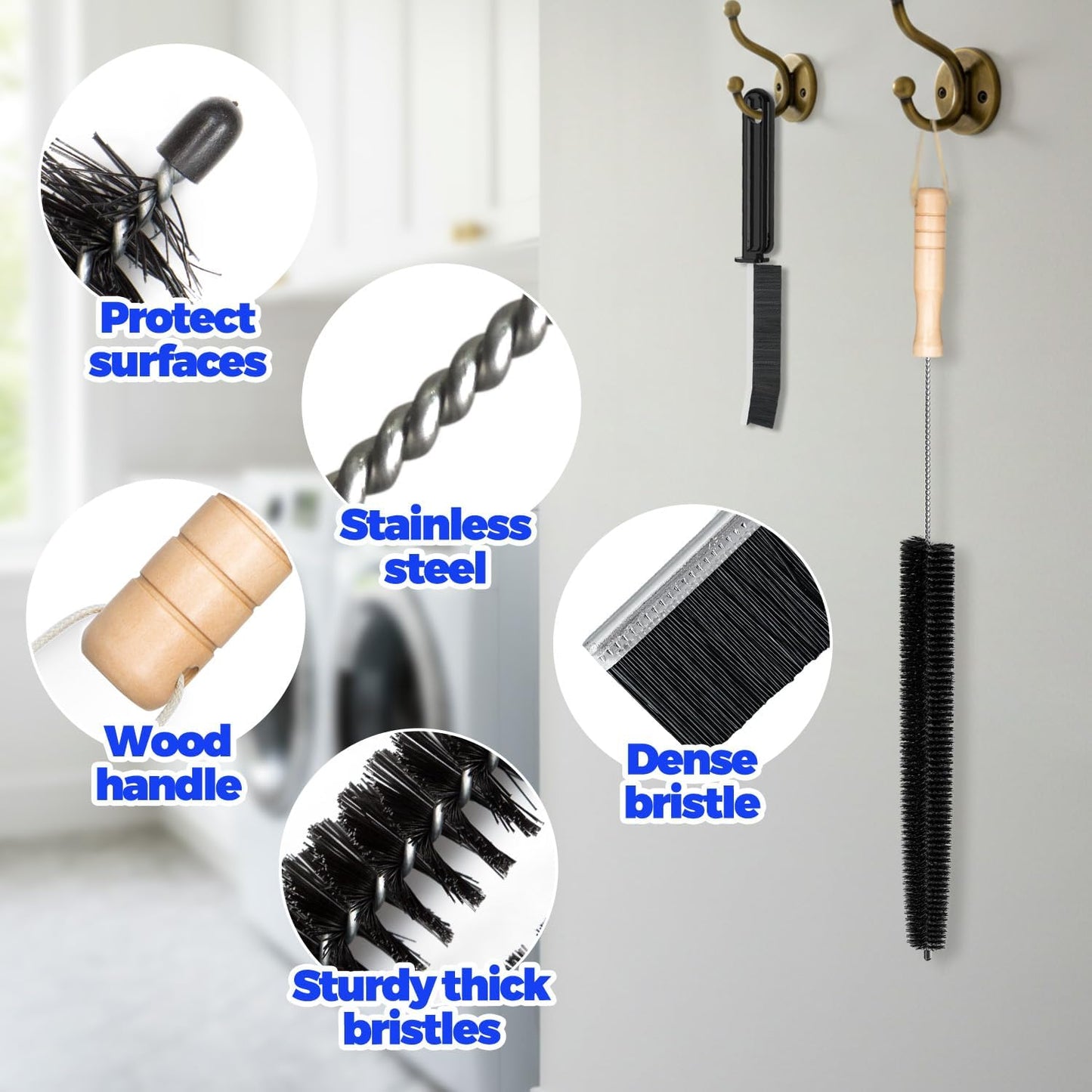 Holikme Dryer Vent Cleaner Kit - Household Cleaning Supplies, Dryer Lint Brush, Refrigerator Long Coil Brush, Flexible Lint Remover, Removing Dust and Pet Hair