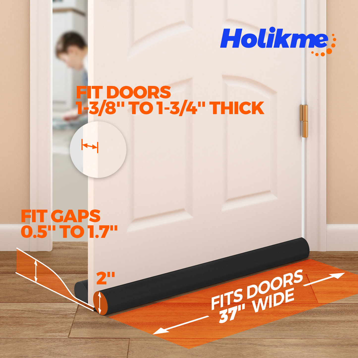 Holikme Door Draft Stopper Weather Stripping Window Breeze Blocker Adjustable Door Sweeps, Black