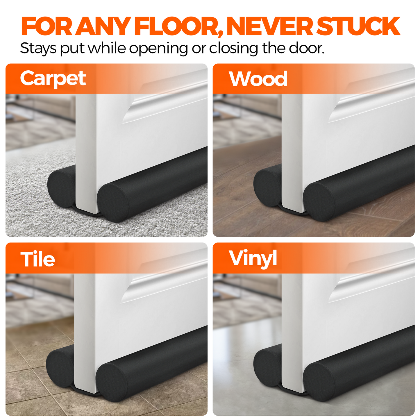 Holikme Door Draft Stopper Weather Stripping Window Breeze Blocker Adjustable Door Sweeps, Black