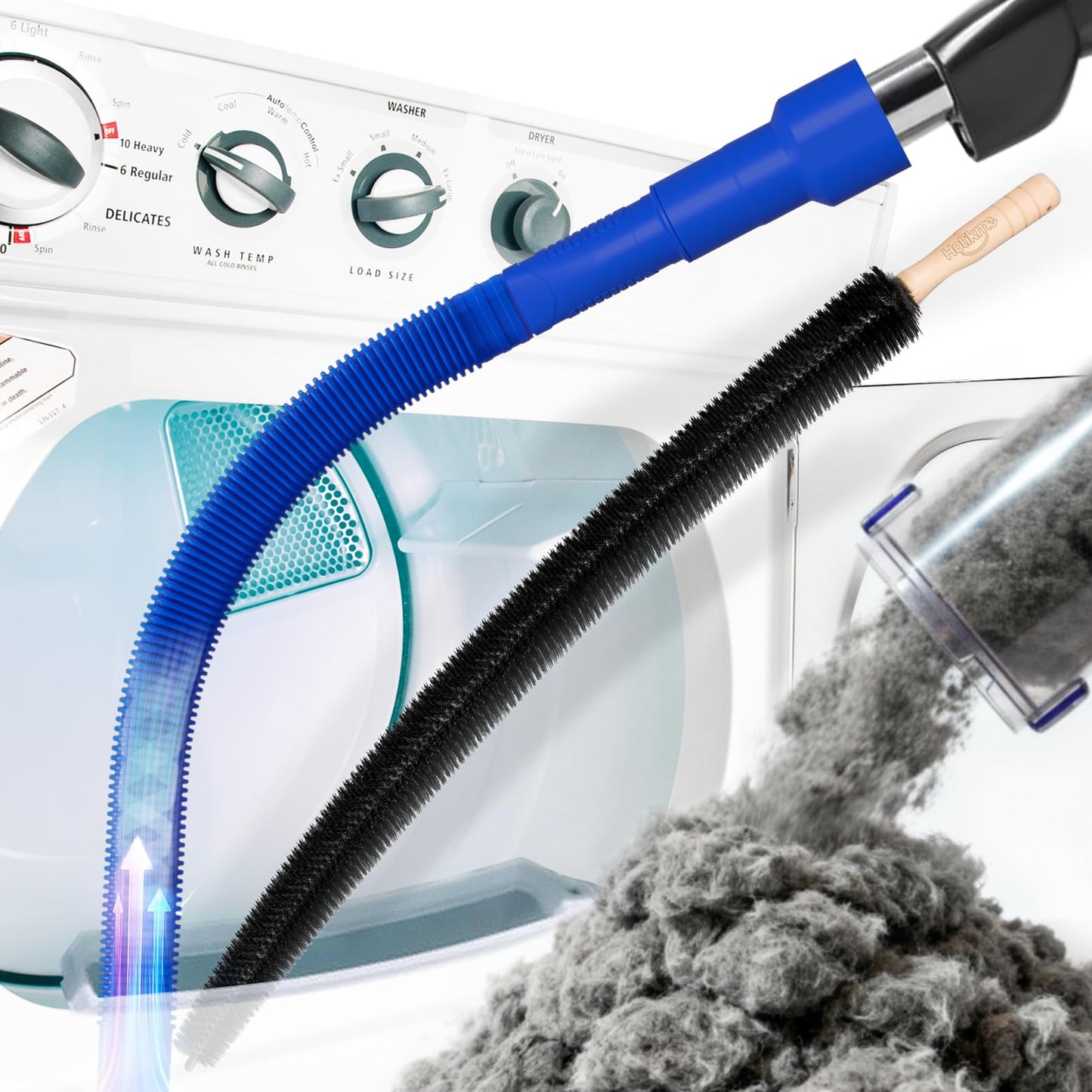 Holikme 2 Pieces Dryer Vent Cleaner Kit, Dryer Lint Vacuum Attachment and Flexible Dryer Lint Brush, Dryer Vent Vacuum Hose Attachment,Dark Blue