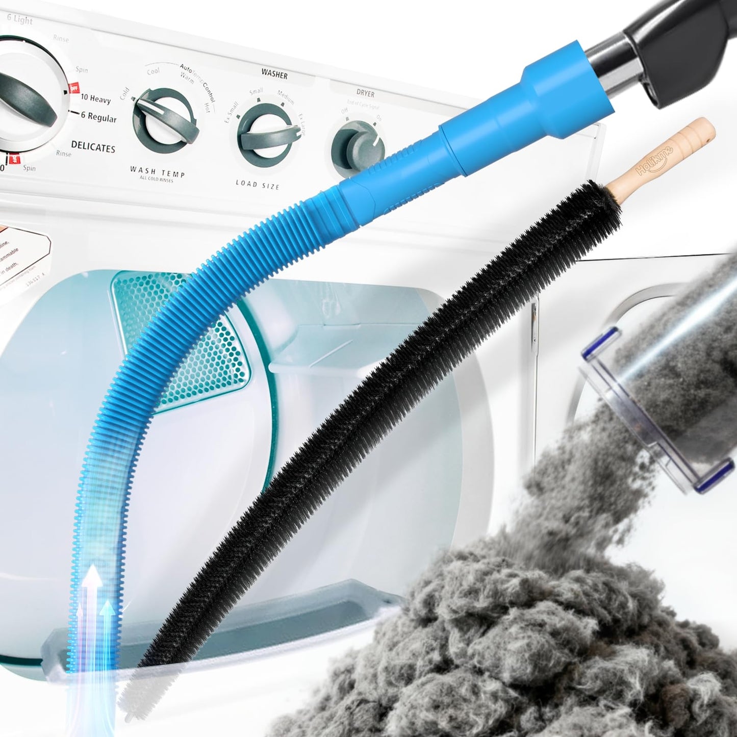 Holikme Dryer Vent Cleaner Kit 2 Pieces - Upgraded Dryer Lint Screens Cleaner Brush Part,Compatible with Most Vacuum Cleaner,Vacuum Hose Attachment & Refrigerator Coil Brush,Quickly Lint Remove,Blue