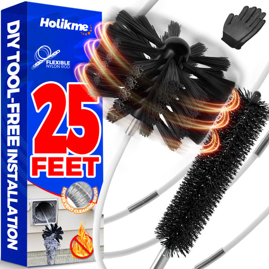 Holikme 25 Feet Dryer Vent Cleaner Kit, Flexible Lint Brush with Drill Attachment, Fireplace Chimney Brushes Extends Up to 25 Feet for Easy Cleaning, Use with or Without a Power Drill