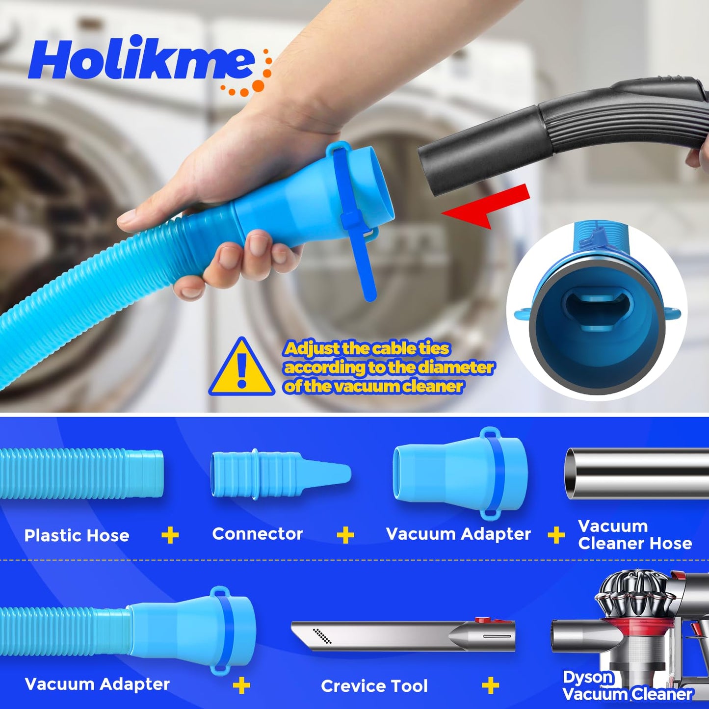 Holikme Dryer Vent Cleaner Kit - Dryer Lint Vacuum Attachment and Flexible,Dryer Vent Vacuum Hose Attachment,Light Blue