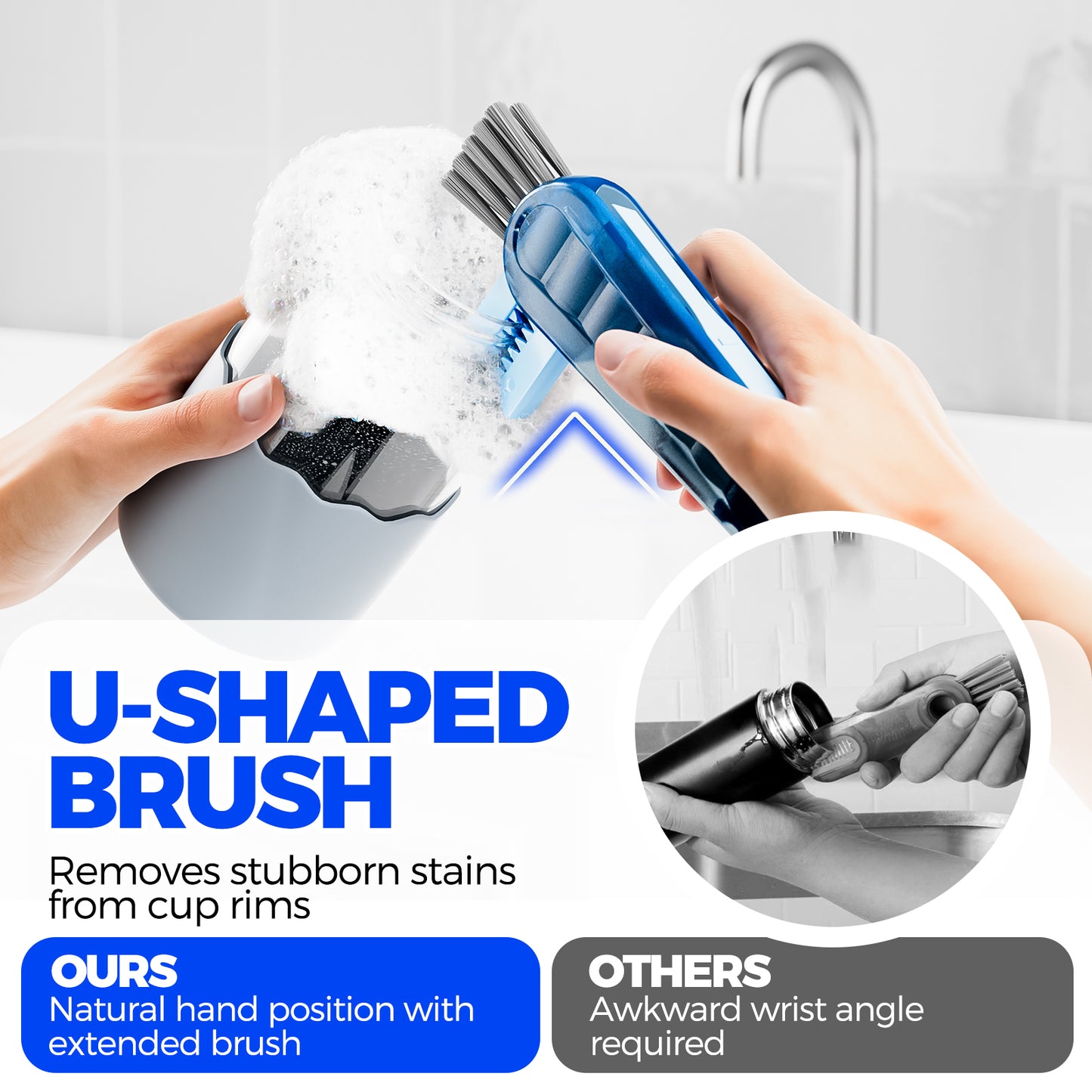 6 PACK Holikme 4 in 1 Cup Lid Cleaning Brush Set with 3 Straws, Multifunctional Bottle Brush, Silicone Cup Lid Gap Cleaner, Durable Bristle Crevice Cleaning Brush,Flat End Brushes,Navy & Black & Olive