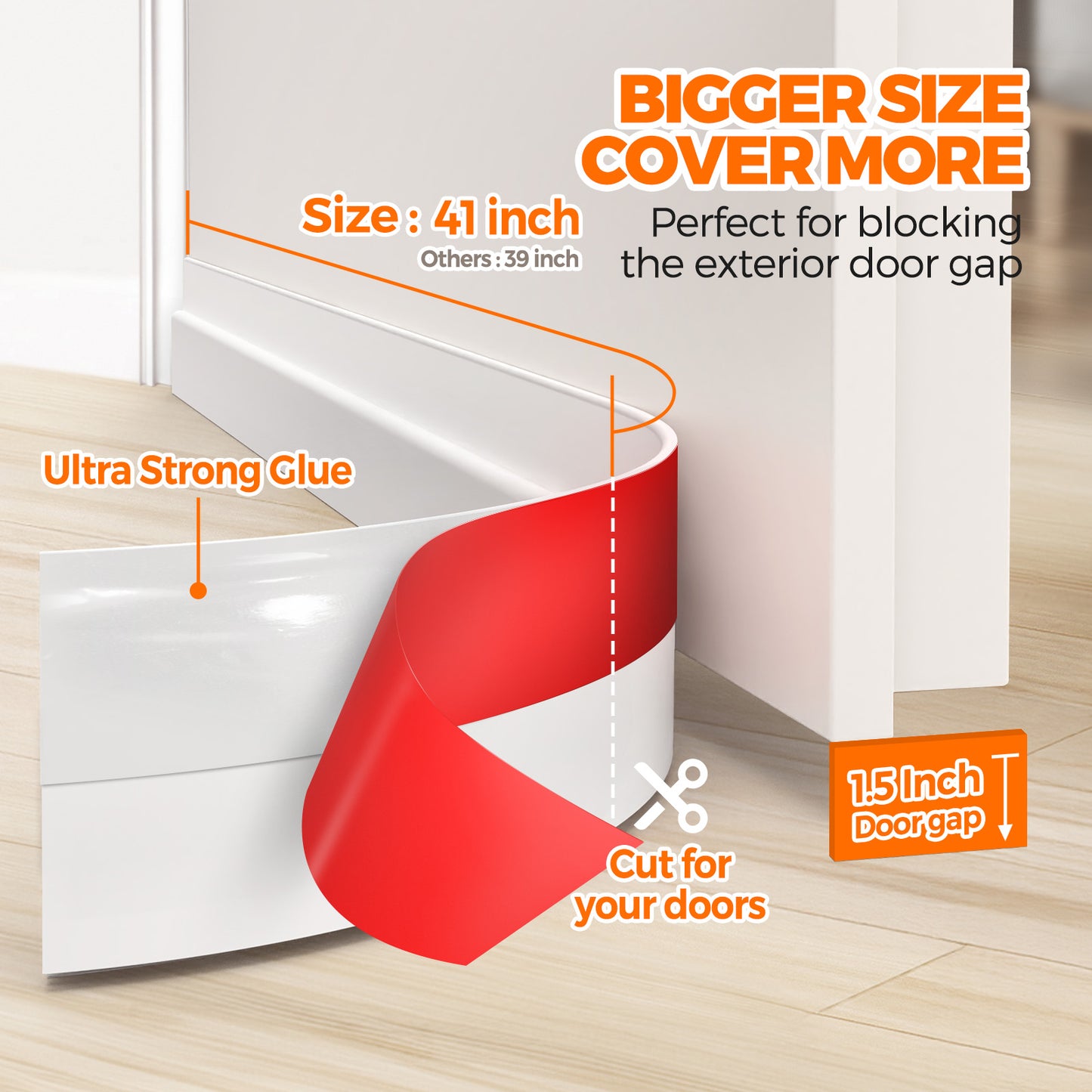 Holikme Door Draft Stopper Under Door Draft Blocker Insulator Doors Sweep Weather Stripping Noise Stopper Sheets, Rolls & Strips Strong Adhesive, White