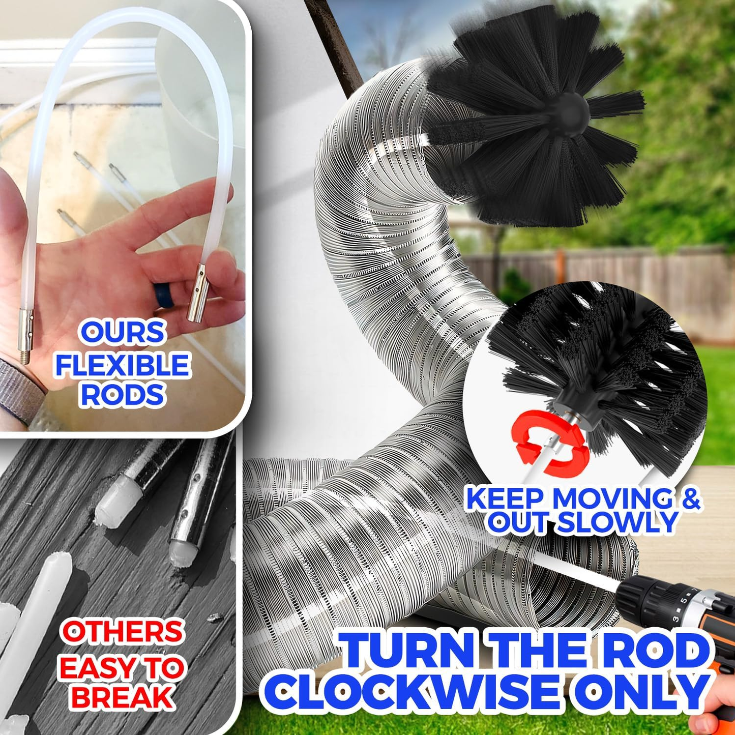 Holikme Dryer Vent Cleaner Kit Dryer Cleaning Tool Include Dryer Vent Brush, Omnidirectional Blue Dryer Lint Vacuum Attachment Dryer Lint Trap Brush, Vacuum & Dryer Adapters