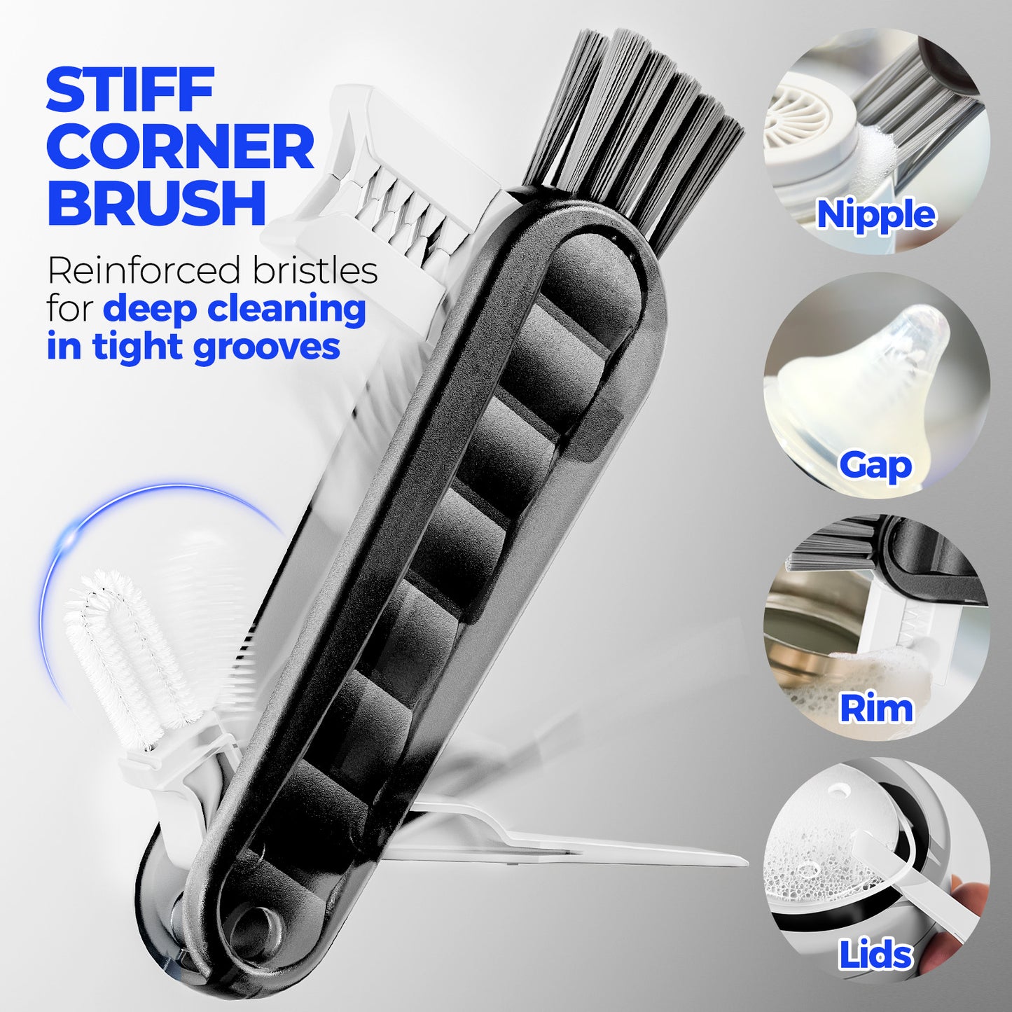 Holikme 6 Pack Bottle Brush Set, 14" Long Handle Stainless Steel Bottle Cleaner Brush, 3 Straw Brushes, 3-in-1 Bottle Cleaning Brush for Water Bottle, Antistatic Lab Brushes, Straws Black