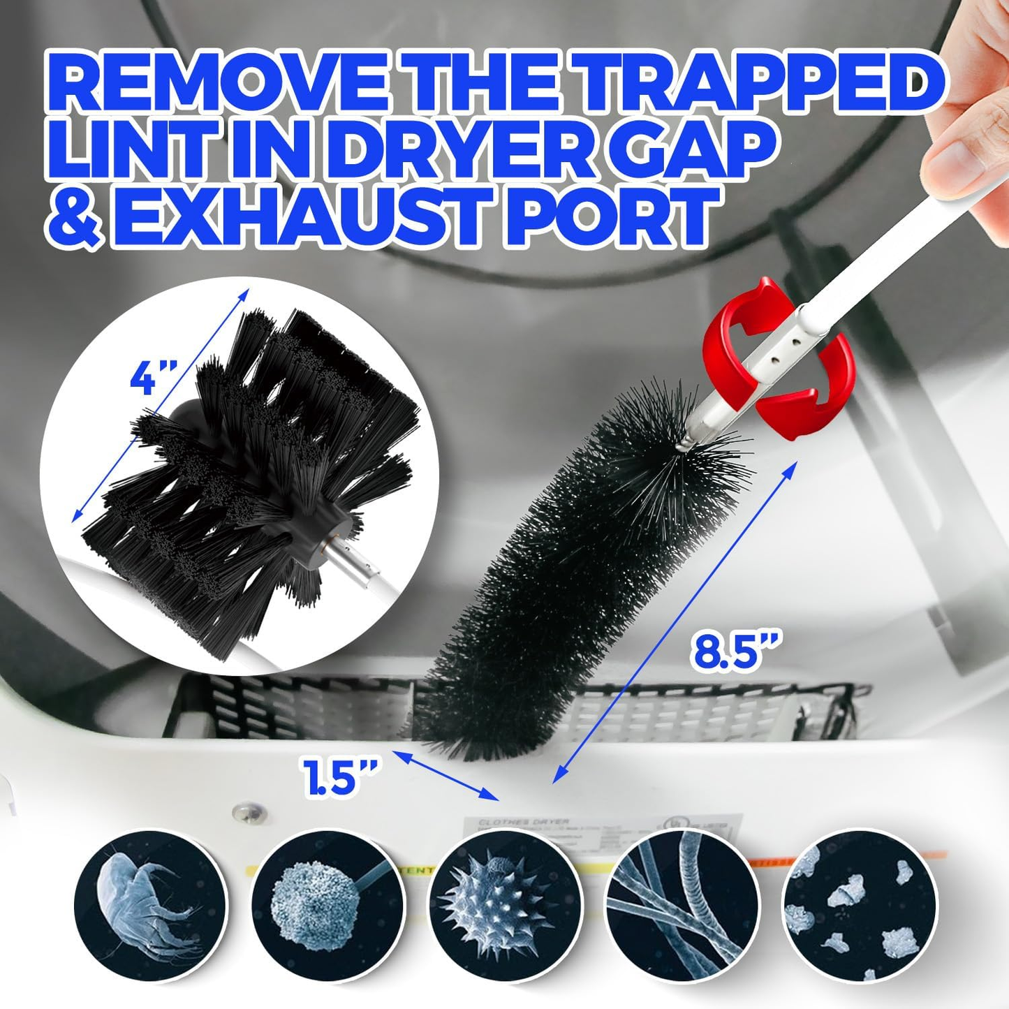 Holikme 20 Feet Dryer Vent Cleaner Kit, Flexible Lint Brush with Drill Attachment, Fireplace Chimney Brushes Extends Up to 20 Feet for Easy Cleaning, Use with or Without a Power Drill