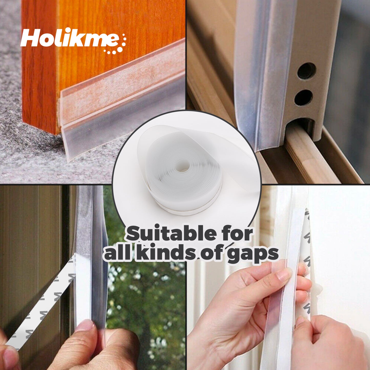 Holikme Weather Stripping Door Seal Strip 33 Feet, Sealing Sticker Sealing Tape for Door Draft Stopper Adhesive for Doors, Suitable for Windows, Doors