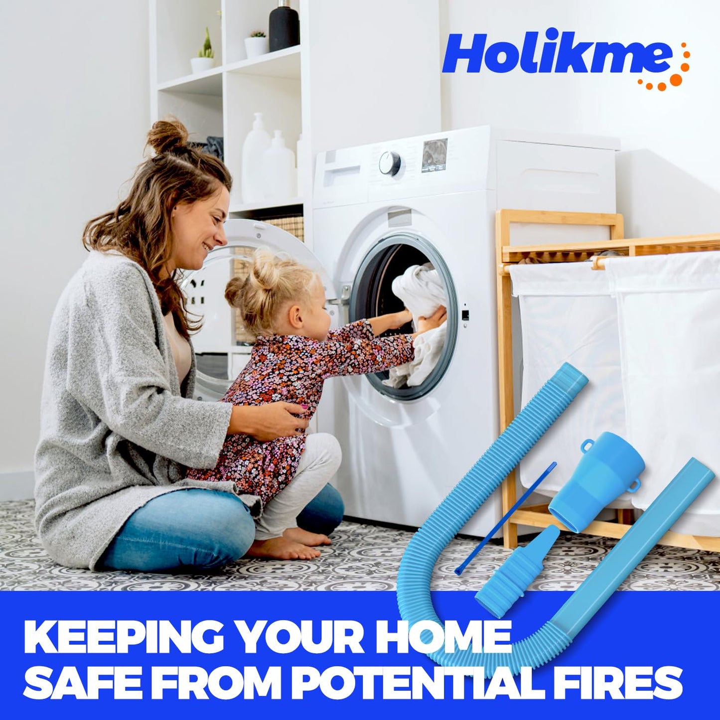 Holikme Dryer Vent Cleaner Kit - Dryer Lint Vacuum Attachment and Flexible,Dryer Vent Vacuum Hose Attachment,Light Blue
