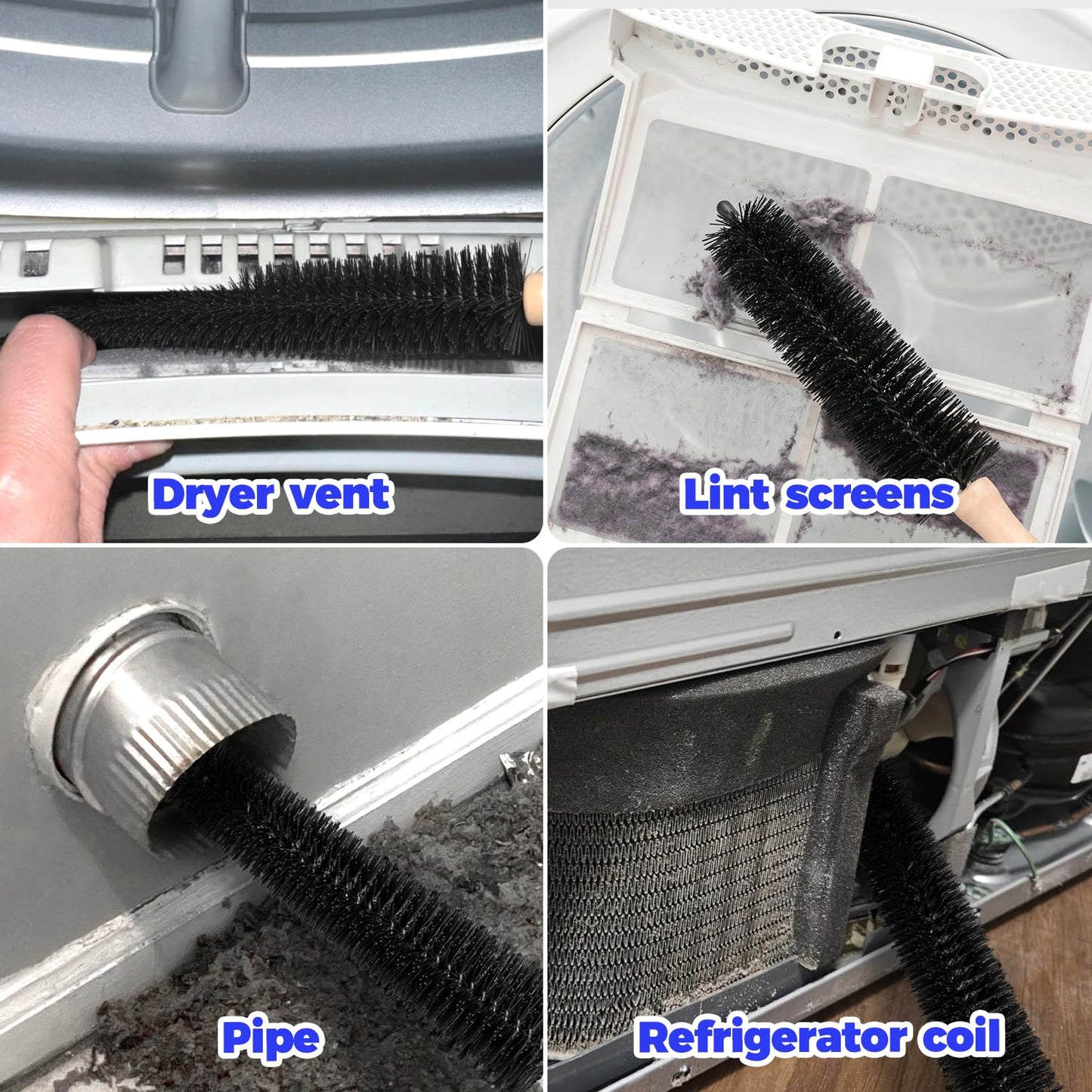 Holikme 3 Pieces Dryer Vent Cleaner Kit - Dryer Lint Screens Cleaner Brush Part,Dryer Vent Trap Vacuum Brush,Vacuum Hose Attachment,Compatible with Most Vacuum Cleaner,Quickly Lint Removers