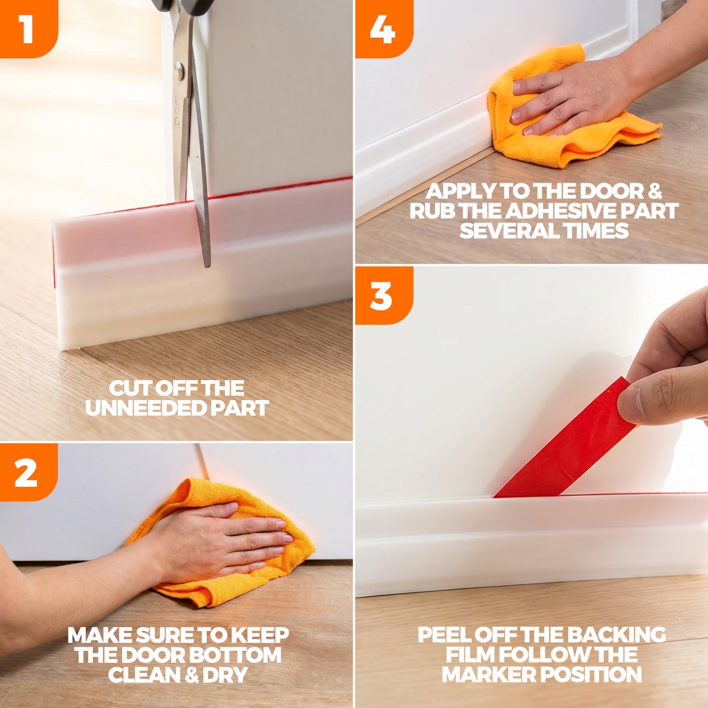 Holikme Door Draft Stopper 2-Pack, Under Door Seal for Bottom of Door, Strong Adhesive Weather Stripping Blocker, Stop Cold Air & Noise, Easy Install Door Sweep, White