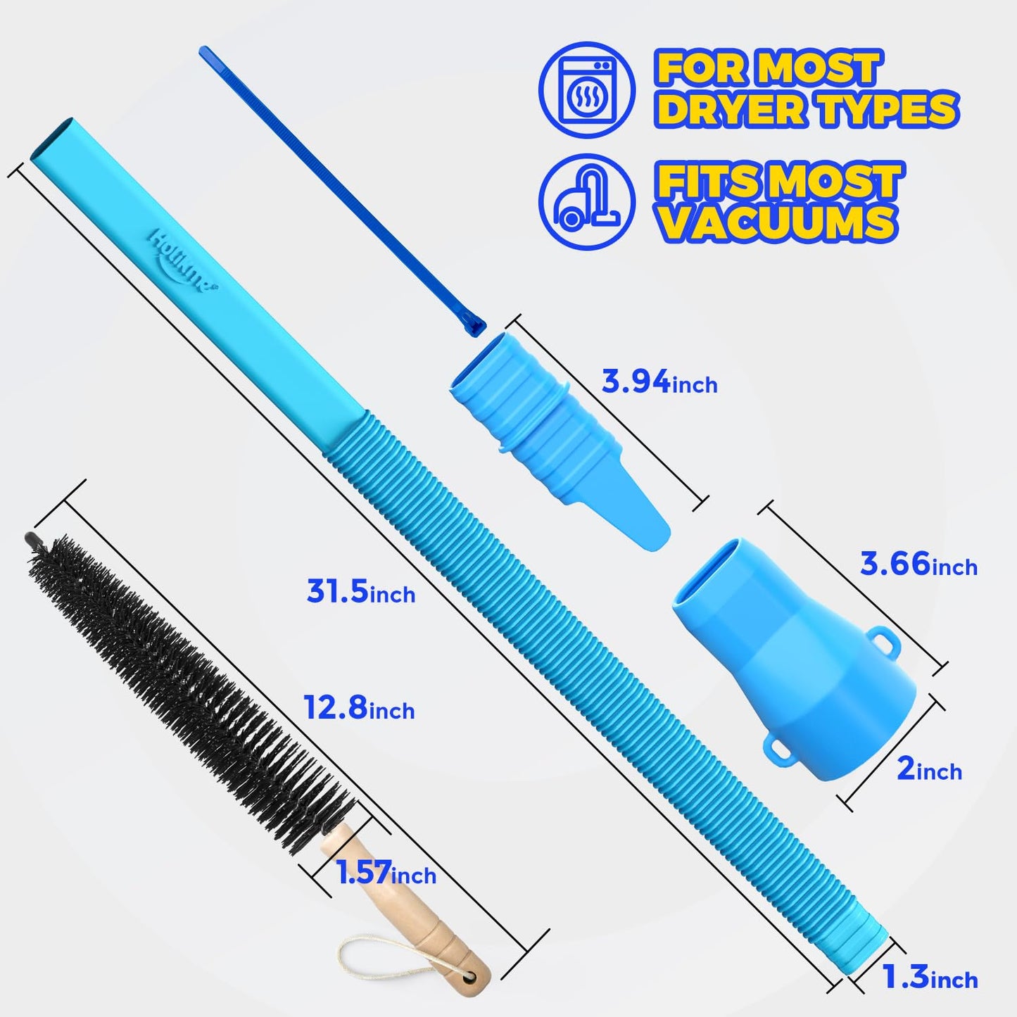 Holikme 3 Pieces Dryer Vent Cleaner Kit - Dryer Lint Screens Cleaner Brush Part,Dryer Vent Trap Vacuum Brush,Vacuum Hose Attachment,Compatible with Most Vacuum Cleaner,Quickly Lint Removers