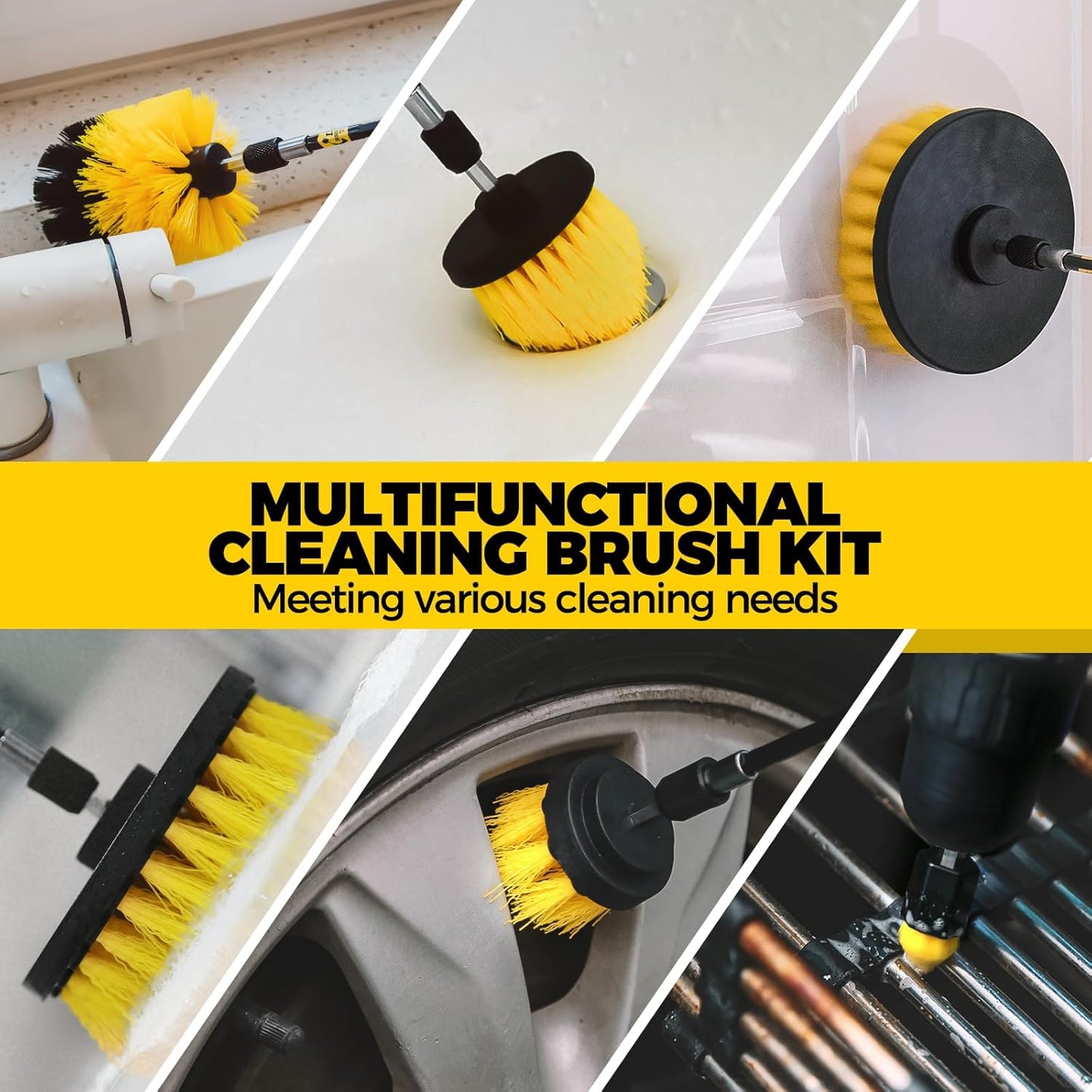 Holikme 30Pack Drill Brush Attachments Set,Scrub Pads & Sponge, Power Scrubber Brush with Extend Long Attachment All Purpose Clean for Grout, Tiles, Sinks, Car Polishing Pads