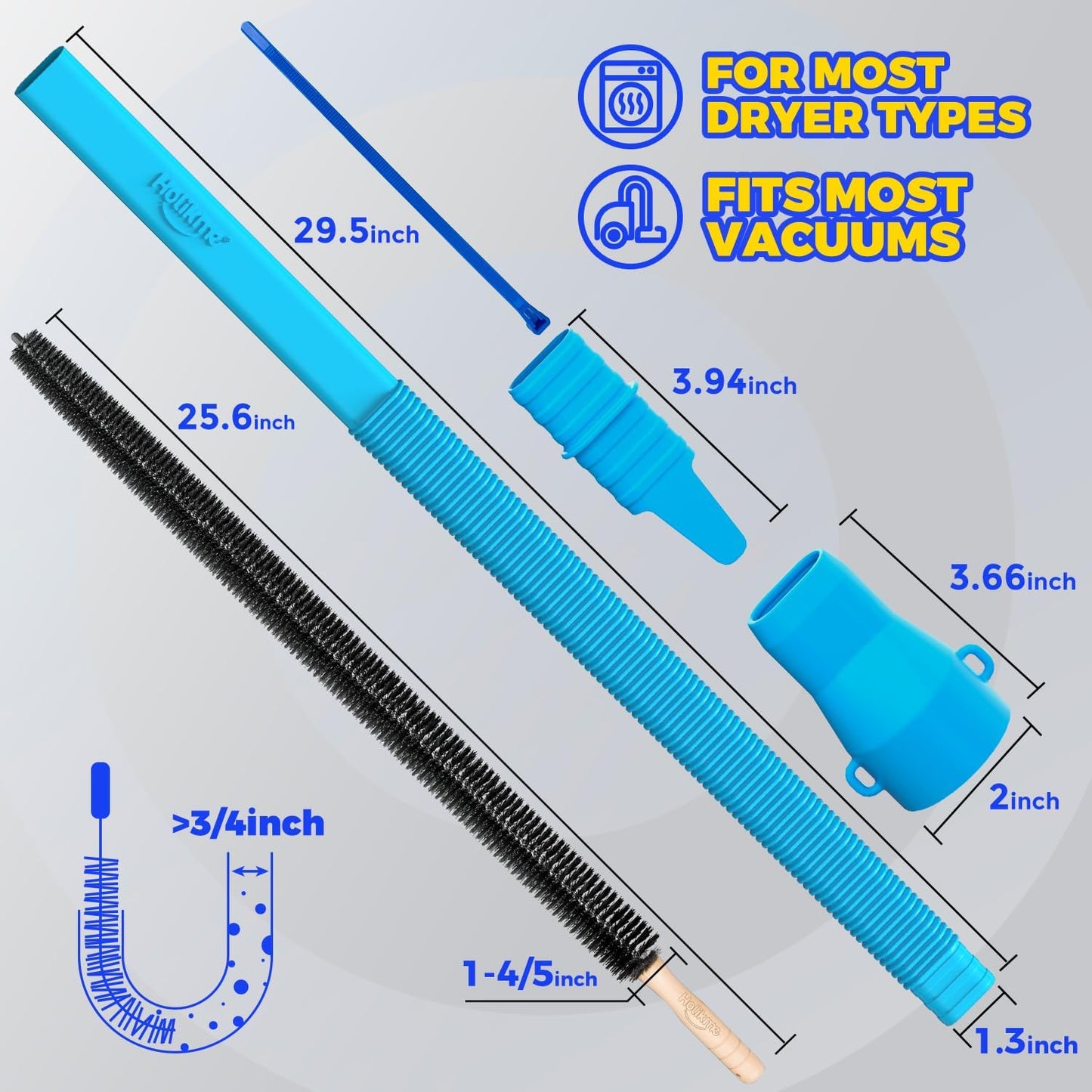 Holikme Dryer Vent Cleaner Kit 2 Pieces - Upgraded Dryer Lint Screens Cleaner Brush Part,Compatible with Most Vacuum Cleaner,Vacuum Hose Attachment & Refrigerator Coil Brush,Quickly Lint Remove,Blue